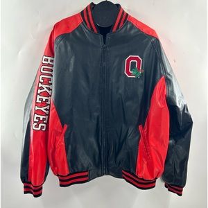 NCAA Steve & Barry's OSU Black Red Ohio State Buckeyes Leather Varsity Jacket XL